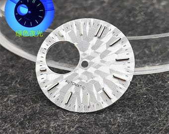 Custom watch dial logo 28.5mm Open Heart Watch Dial,  Green Luminous Markers for Automatic Movement, DIY Custom Mod Parts Replacement