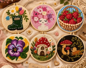 Punch Needle Embroidery Kit, Wildflower Bee Hoop Art, Beginner Craft Kit, Cottagecore Decor