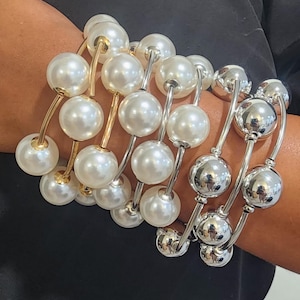 Chunky Pearl Bead Blessing Bracelet – Stackable Set of 3