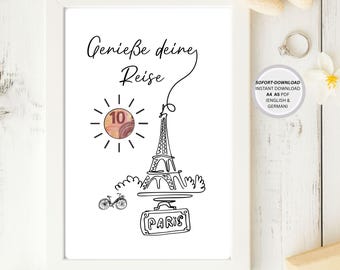 Paris Travel Money Gift Template | Birthday Present, Vacation Gift (Digital Download A4 A5)