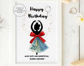 Editable Birthday Girl Money Gift Card | Printable PDF Template