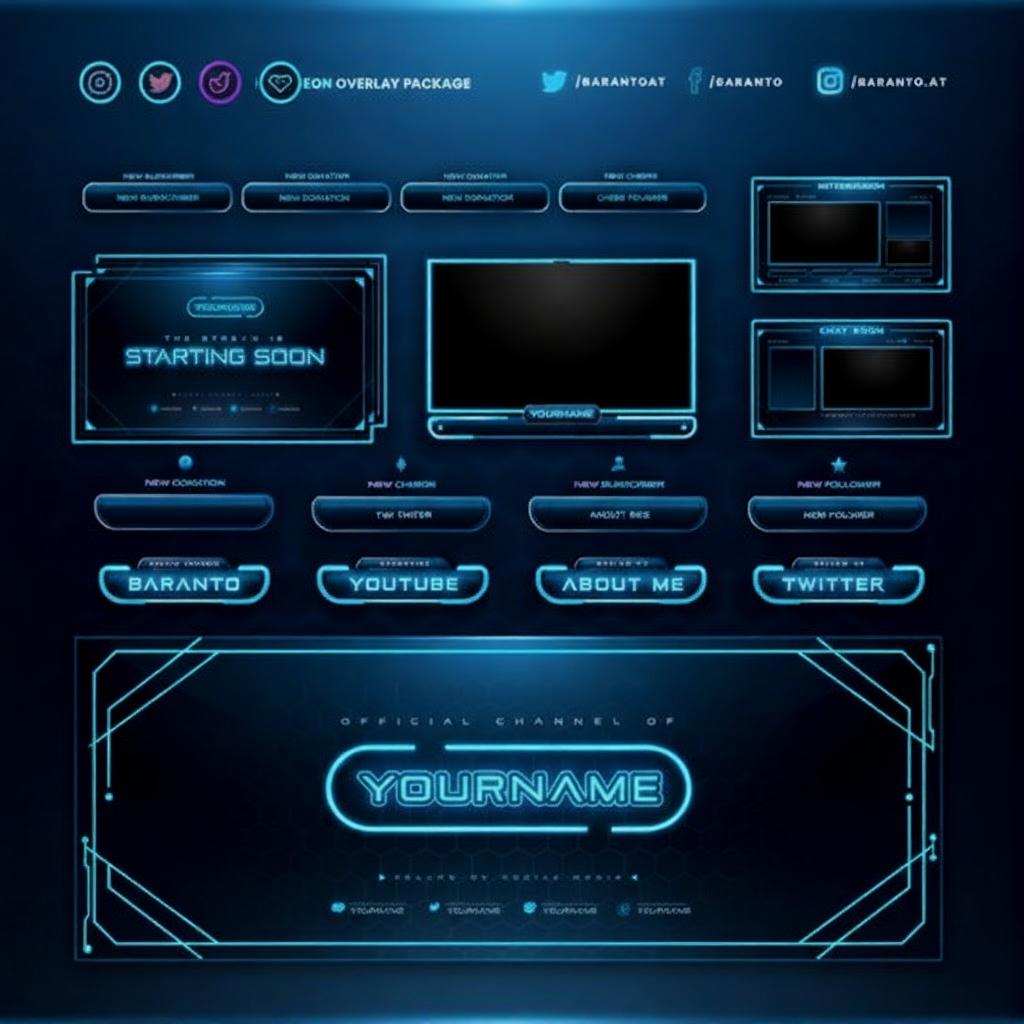 Animated Stream Package | Twitch Overlay Bundle | Futuristic Neon ...
