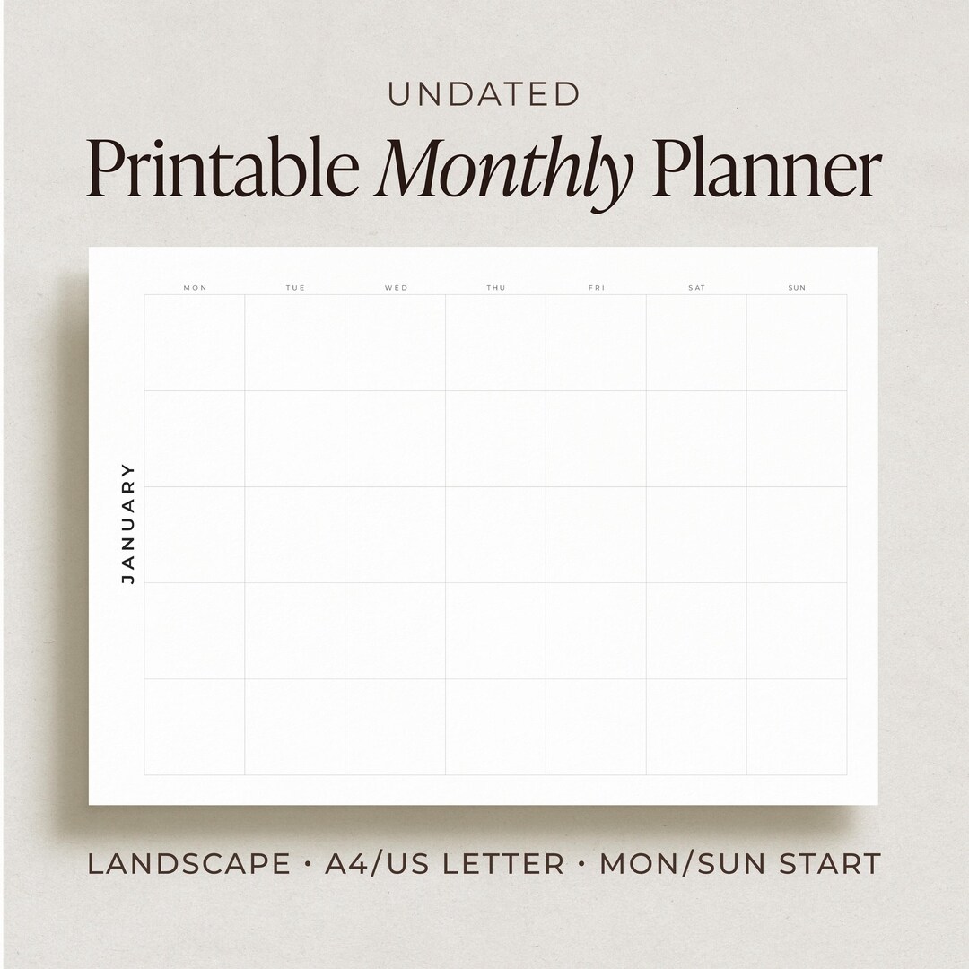 Undated Printable Monthly Calendar | Minimalist Planner (digital ...