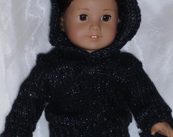 18 Inch Doll Black and Silver Sweater Knit Long Sleeved Hoodie, 18" Doll Clothes, Girl Doll Clothes, Boy Doll Clothes, AG Doll Clothes