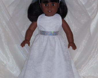 18 Inch Doll White Satin and Lace Sleeveless Wedding Dress and Veil, AG Doll Clothes, Girl Doll Clothes, 18" Doll Clothes, First Communion