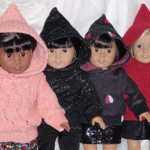 18 Inch Doll Assorted Sweater Knit Long Sleeved Hoodie, 18" Doll Clothes, Girl Doll Clothes, Boy Doll Clothes