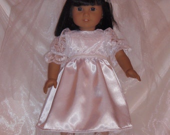 18 Inch Doll White Satin and Lace Doll Dress and Veil, 18" Doll Clothes, AG Doll Clothes, First Communion, Wedding Doll Dress/Veil
