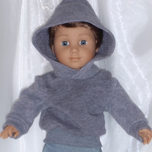 18 Inch Doll Gray Sweatshirt Long Sleeved Hoodie, 18" Doll Clothes, Girl Doll Clothes, Boy Doll Clothes, AG Doll Clothes