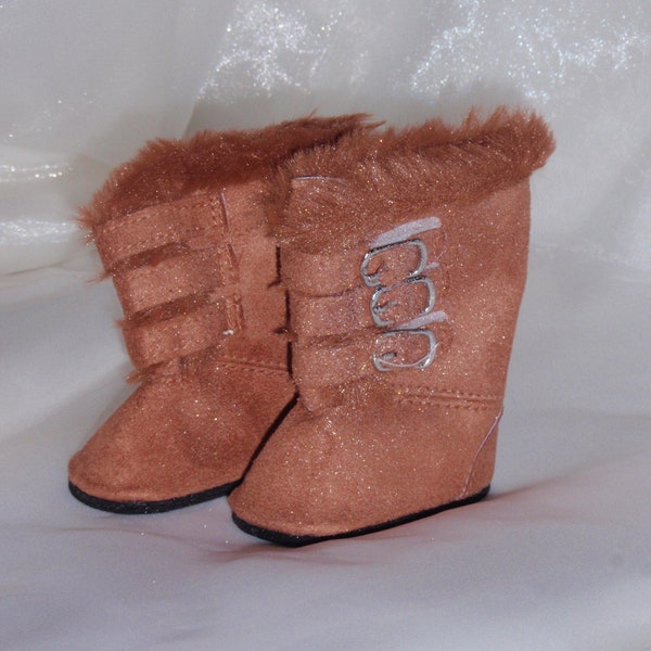 15-18" Doll Rust or Brown Fur and Buckles Winter Boots, 18" Doll Clothes, AG Doll Shoes