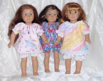18 Inch Doll Assorted Flannel Baby Doll Pajamas, , 18" Doll Clothes, Girl Doll Clothes, AG Doll Clothes,