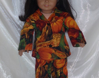 Pijama con estampado de calabazas para muñecas de 45 cm (18 pulgadas), ropa para muñecas de 45 cm (18 pulgadas), ropa para muñecas AG, ropa para muñecas de niña, ropa para muñecas de niño