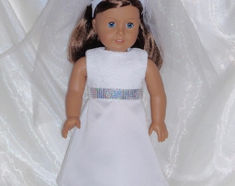 18 Inch Doll Wedding or First Communion White Dress and Veil, AG Doll Dress, Girl Doll Clothes