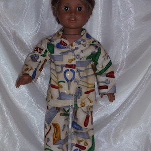 18 Inch Doll Tool Print Cotton Pajamas, 18&quot; Doll Clothes, AG Doll Clothes, Girl Doll Clothes, Boy Doll Clothes