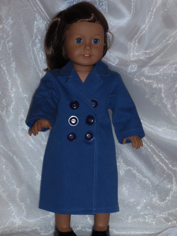 18 Inch Doll Blue Brushed Cotton Long Trench Coat, 18" Doll Clothes, Boy Doll Clothes, AG Doll Clothes, Girl Doll Clothes