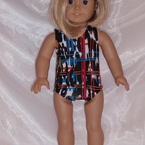 18&quot; Doll Black Geometric Cotton Jersey Spandex Bathing Suit or Gymnastic Suit, 18&quot; Doll Clothes, AG Doll Clothes, Girl Doll Clothes