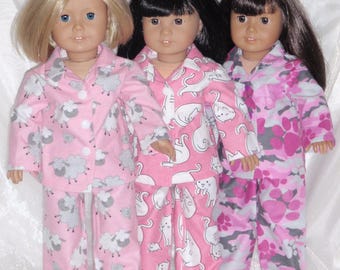 Pyjamas en flanelle à motifs assortis pour poupée de 45 cm (18 pouces), vêtements pour poupée de 45 cm (18 pouces), vêtements pour poupée AG, vêtements pour poupée fille, vêtements pour poupée garçon