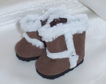 Botas de invierno de ante y piel marrón oscuro para muñecas de 15 a 18 pulgadas, ropa para muñecas de 18 pulgadas, zapatos para muñecas AG