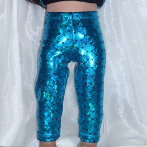 18 Inch Doll Teal Spandex Mermaid Print Leggings, 18&quot; Doll Clothes, AG Doll Clothes, Girl Doll Clothes, Doll Pants, Doll Leggings
