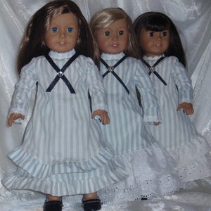 Bambola da 18 pollici 1880 Abito per bambola a strisce blu e bianche, Vestiti per bambole da 18", Vestiti per bambole AG, Vestiti per bambole ragazza, Abito per bambole da 18 pollici