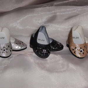 18 Inch Doll Silver, Black or Gold  Slip-On Shoes, 18" Doll Clothes, AG Doll Clothes, Girl, Doll Clothes, Silver Shoes, Gold Shoes