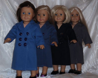 18 Inch Doll Assorted Twill Or Brushed Cotton Long Trench Coat, 18" Doll Clothes, Boy Doll Clothes, AG Doll Clothes, Girl Doll Clothes