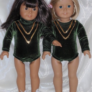 18&quot; Doll Assorted Green Panne&#39; Velvet Gymnastic Suit, 18&quot; Doll Clothes, AG Doll Clothes, Girl Doll Clothes