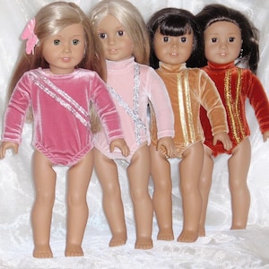 18&quot; Doll Assorted Stretch Velvet Gymnastic Suit, 18&quot; Doll Clothes, AG Doll Clothes, Girl Doll Clothes