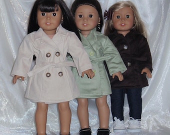 18 Inch Boy or Girl Doll Assorted Suede Trench Coat, 18" Doll Clothes, Boy Doll Clothes, AG Doll Clothes, Doll Trench Coat
