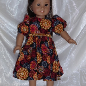 18 Inch Doll Retro Print Short Sleeved Cotton Dress, 18&quot; Doll Clothes, AG Doll Clothes, Girl Doll Clothes, Birthday Present