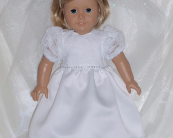 18 Inch Doll White Satin and Lace Doll Dress and Veil, 18" Doll Clothes, AG Doll Clothes, First Communion, Wedding Doll Dress/Veil