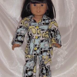 18 Inch Doll Jungle Print Flannel Pajamas, 18&quot; Doll Clothes, AG Doll Clothes, Girl Doll Clothes, Boy Doll Clothes