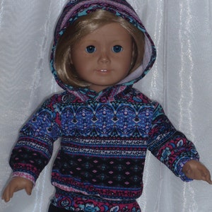 18 Inch Doll Pink Colorful Striped Knit Long Sleeved Hoodie, 18" Doll Clothes, Girl Doll Clothes, Doll Clothes