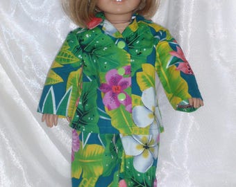 Pijama estampado hawaiano para muñecas de 45 cm (18 pulgadas), ropa para muñecas de 45 cm (18 pulgadas), ropa para muñecas AG, ropa para muñecas niña, ropa para muñecas niño