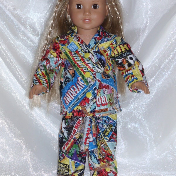 18 Inch Doll Assorted Marvel Comic Print Flannel Pajamas, 18" Doll Clothes, AG Doll Clothes, Girl Doll Clothes, Boy Doll Clothes