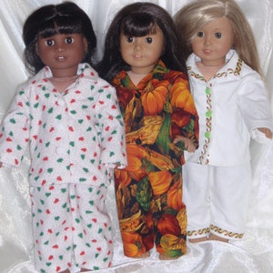 18 Inch Doll Assorted Holiday Print Pajamas, 18&quot; Doll Clothes, AG Doll Clothes, Girl Doll Clothes, Boy Doll Clothes