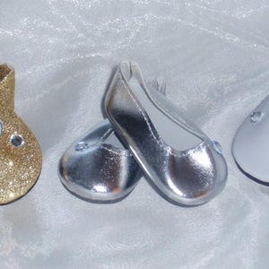 Zapatos de mula dorados, plateados o blancos para muñecas de 18 pulgadas, zapatos para muñecas de 18 pulgadas, zapatos para muñecas AG, zapatos para muñecas de niña