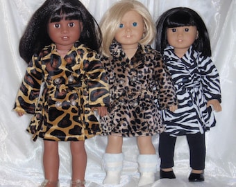 18 Inch Boy or Girl Doll Assorted Jungle Animal Print Trench Coat, 18" Doll Clothes, Boy Doll Clothes, AG Doll Clothes, Doll Trench Coat