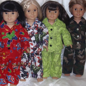 18 Inch Doll Assorted Print Pajamas, 18&quot; Doll Clothes, AG Doll Clothes, Girl Doll Clothes, Boy Doll Clothes