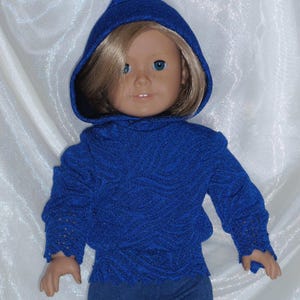 18 Inch Doll Sparkly Blue Sweater Knit Long Sleeved Hoodie, 18" Doll Clothes, Girl Doll Clothes, Boy Doll Clothes