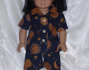 Pijama corto con estampado celestial para muñeca de 45 cm (18 pulgadas), ropa para muñeca de 45 cm (18 pulgadas), ropa para muñeca AG, ropa para muñeca niña, ropa para muñeca niño