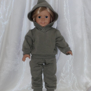 18 Inch Doll Olive Green Sweatshirt Pants and Matching Hoodie,  AG Doll Clothes, 18&quot; Doll Clothes, Girl Doll Clothes, Boy Doll Clothes