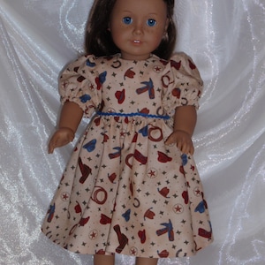 18 Inch Doll Western Print Short Sleeved Cotton Dress, 18&quot; Doll Clothes, AG Doll Clothes, Girl Doll Clothes, Birthday Present