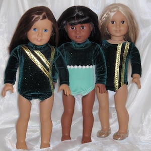 18&quot; Doll Assorted Sparkly Green Panne&#39; Velvet Gymnastic Suit, 18&quot; Doll Clothes, AG Doll Clothes, Girl Doll Clothes