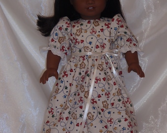 18 Inch Doll Ivory Bears and Peppermint Drops Print Cotton Dress, AG Doll Clothes, 18" Doll Clothes, Girl Doll Clothes