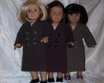 18 Inch Doll Assorted Twill Or Brushed Cotton Long Trench Coat, 18" Doll Clothes, Boy Doll Clothes, AG Doll Clothes, Girl Doll Clothes