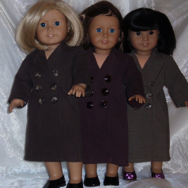 18 Inch Doll Assorted Twill Or Brushed Cotton Long Trench Coat, 18" Doll Clothes, Boy Doll Clothes, AG Doll Clothes, Girl Doll Clothes