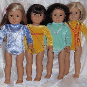 18&quot; Doll Assorted Stretch Velvet Gymnastic Suit, 18&quot; Doll Clothes, AG Doll Clothes, Girl Doll Clothes