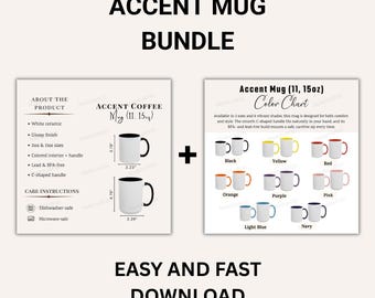 Accent Mug Chart Bundle, Printify Accent Cup Color Guide, two tone mug size chart, Printify Mug Mockup 11 oz 15 oz Accent Coffee Mug Mockup