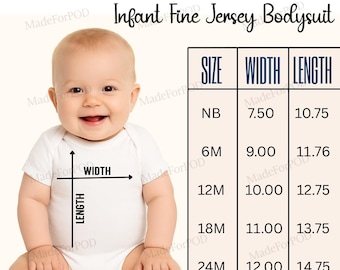 Rabbit Skins 4424 Mockup Kid's Unisex Bodysuit Size Chart, Baby bodysuit size Guide, RS Size Chart