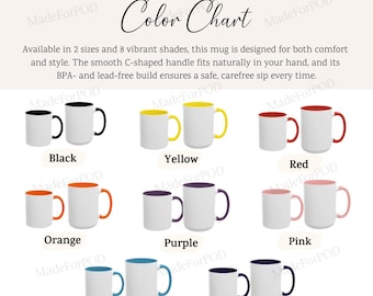 Tabella colori tazze Accent, guida alle dimensioni tazze Accent Printify, guida colori tazze bicolore, mockup tazza Printify da 11 oz e 15 oz, mockup tazza da caffè Accent